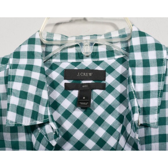 J. Crew White Green Gingham Crinkle Cotton Boy Cut Button Up Shirt Blouse Sz 6 - Picture 3 of 4